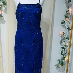 Riva Designs Elegant Blue Beaded Dress
